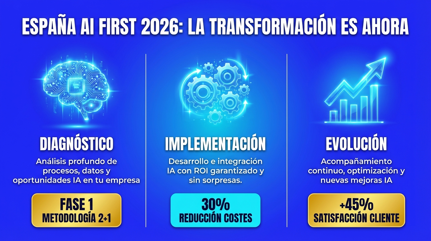 Infografía metodología AI First 2+1 de Robust Data Solutions - Diagnóstico, Implementación y Evolución