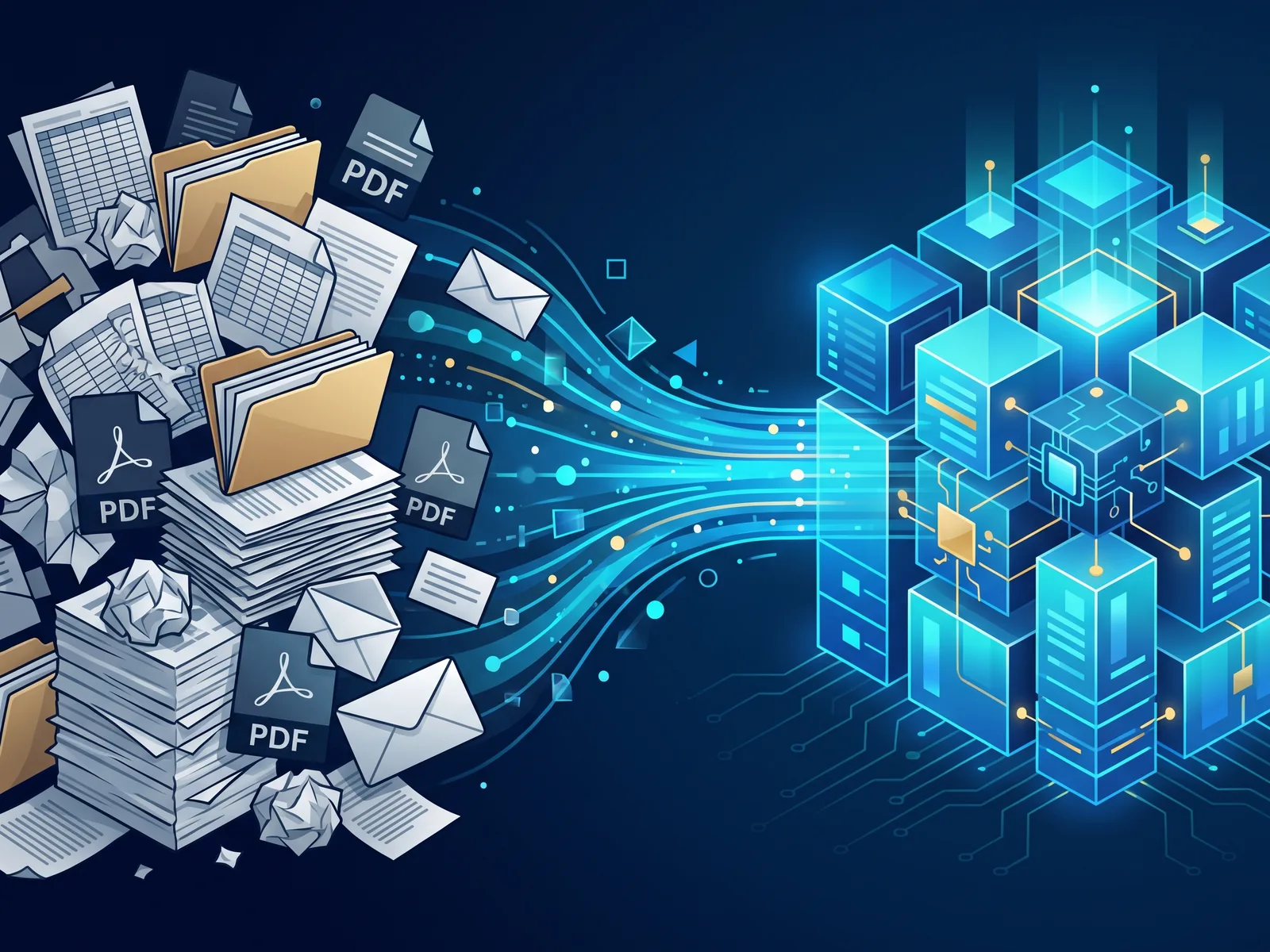 Hojas de cálculo, carpetas, PDF y correos desordenados se transforman en una base de datos moderna y ordenada, lista para la inteligencia artificial